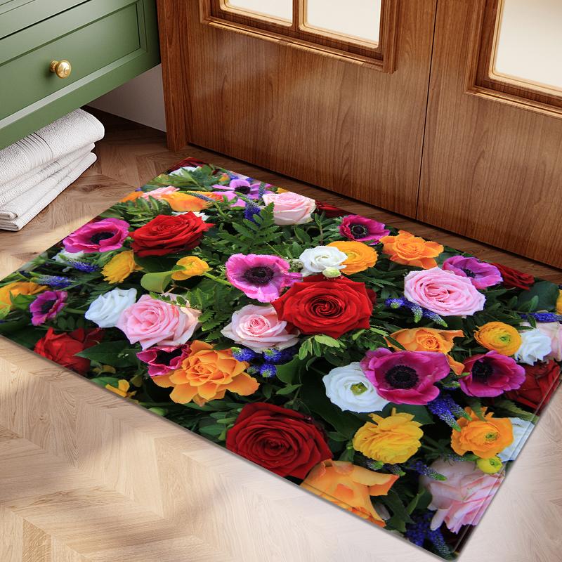 3D красочные цветы фланелевый коврик для двери латексный противоскользящий впитывающий коврик для прикроватной тумбочки