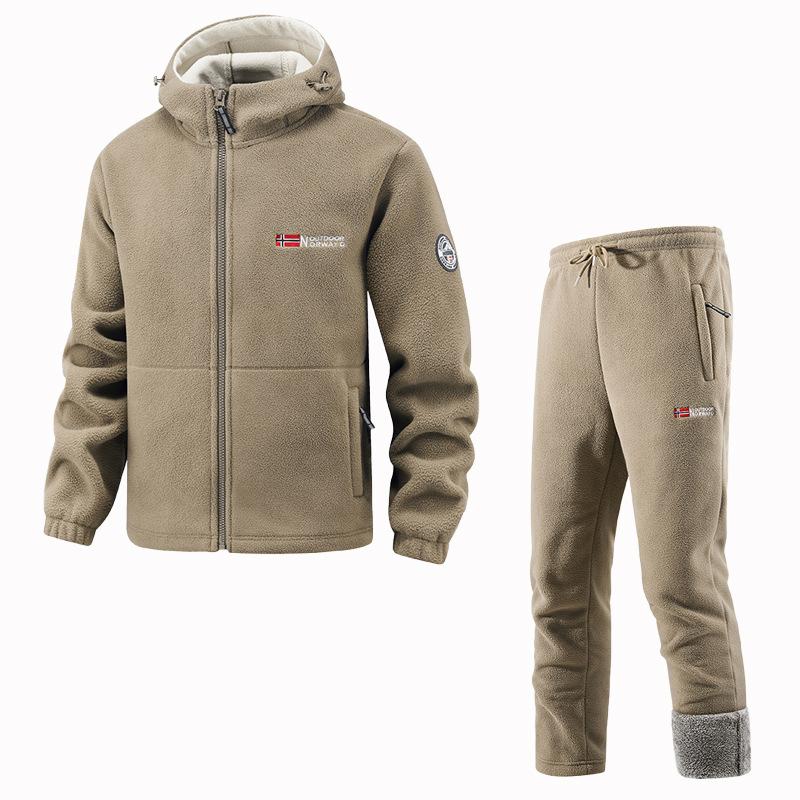 Мужской комплект зимней спортивной одежды, ретро тренировочная толстая флисовая куртка + брюки, комплект из двух предметов, повседневный лыжный костюм для бега