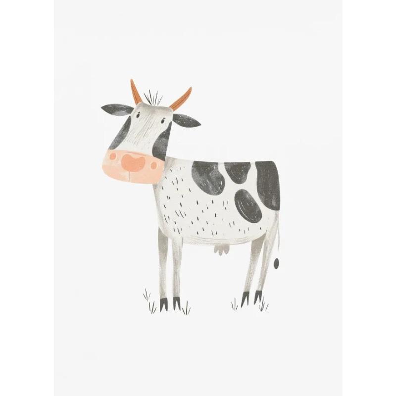 Cute Cartoon Animals Posters Giraffe Donkey Cattle Sheep Prints Canvas Printing Rustic Farmhouse Wall Art Picture for Home Decor