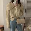 Fashion Elegant Doll Collar Knitted Cardigan Women Sweater Autumn/winter Casual Lapel Loose Coats Long Sleeved Jacket Sweet Simple Solid Top