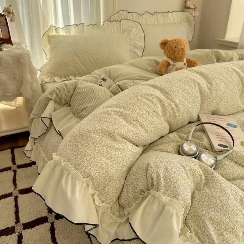 Четырехкомпонентный комплект постельного белья в французском стиле, кружево, печать, класс А, простой свежий трехкомпонентный комплект постельного белья