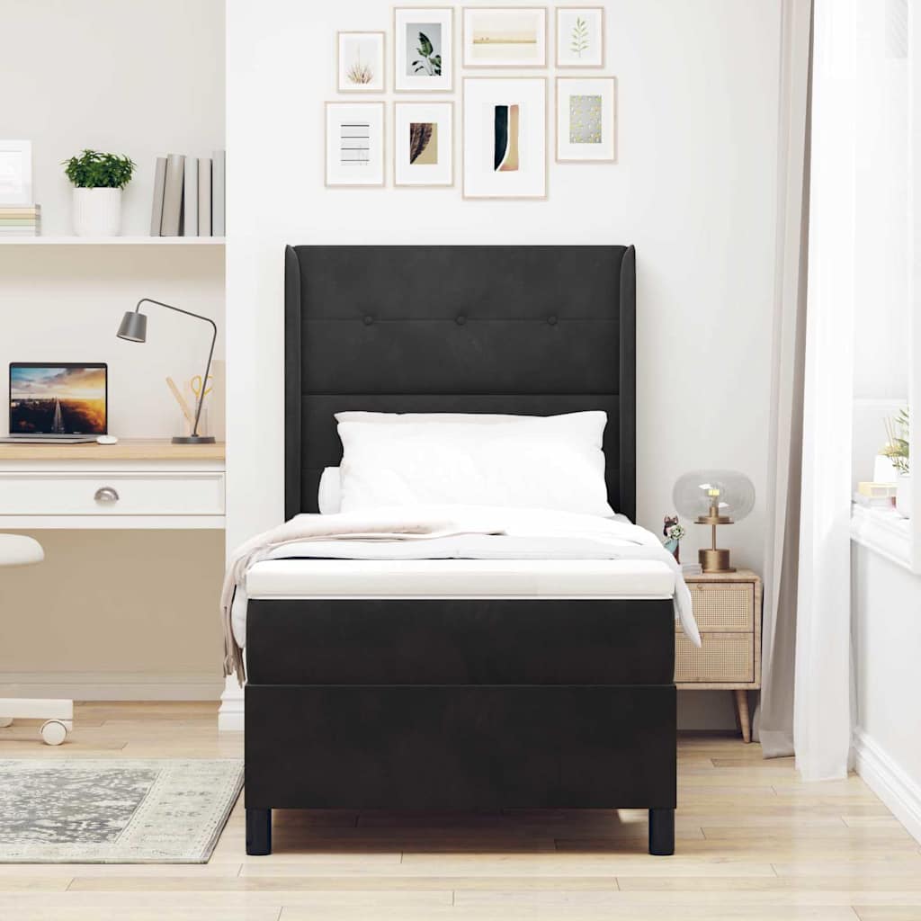 LED Box Spring Bed with Mattress Black Velvet