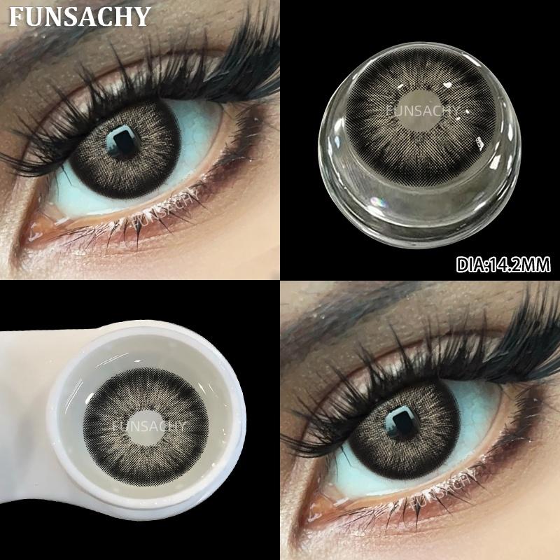 FUNSACHY 1 Pair Grey Colored Contact Lenses Natural Color Brown Lenses for Eyes Blue Cosmetics Pupil Eye Makeup Lens Yearly Use