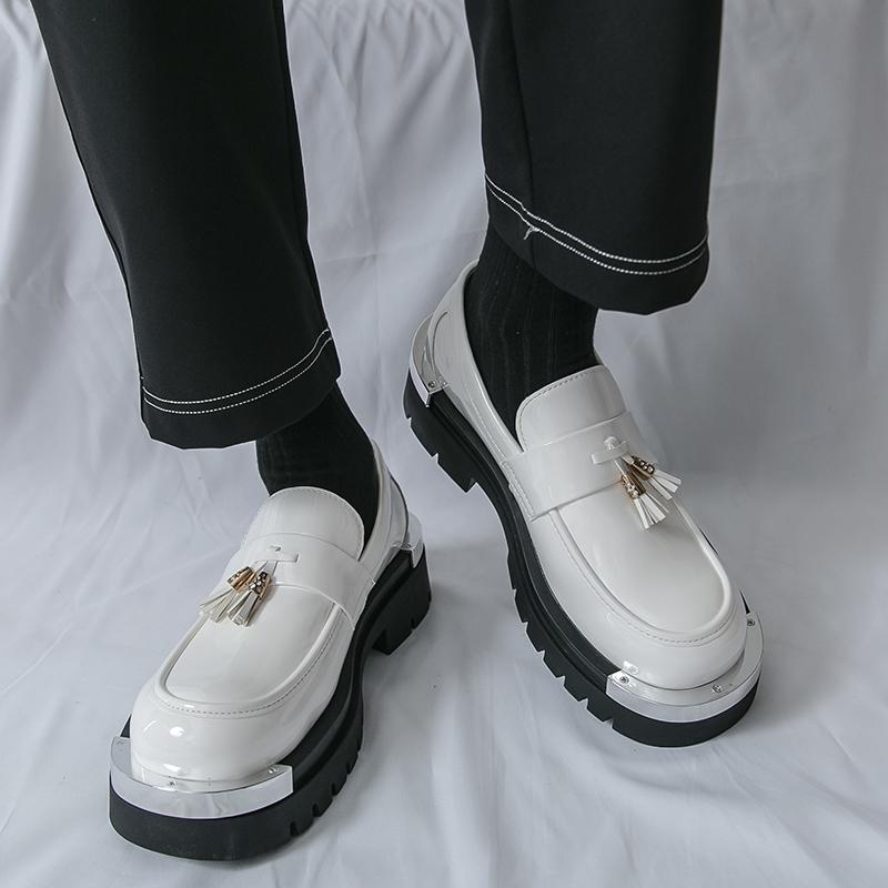 Классические мужские лоферы Черно-белые Мужские На толстой подошве Прочные Повседневные Удобные Модные Туфли с бахромой Социальные туфли Размеры 38-46