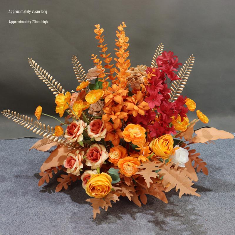 Autumnal Orange Silk Flower Pots for Wedding Aisle Décor