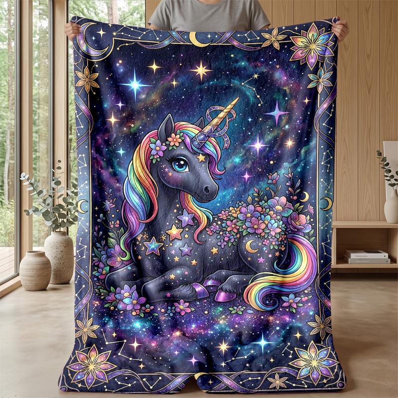 Rainbow Mane Black Unicorn Theme blanket Lightweight Warm Flannel Blanket Decorative Throw Blanket for Home Decoration