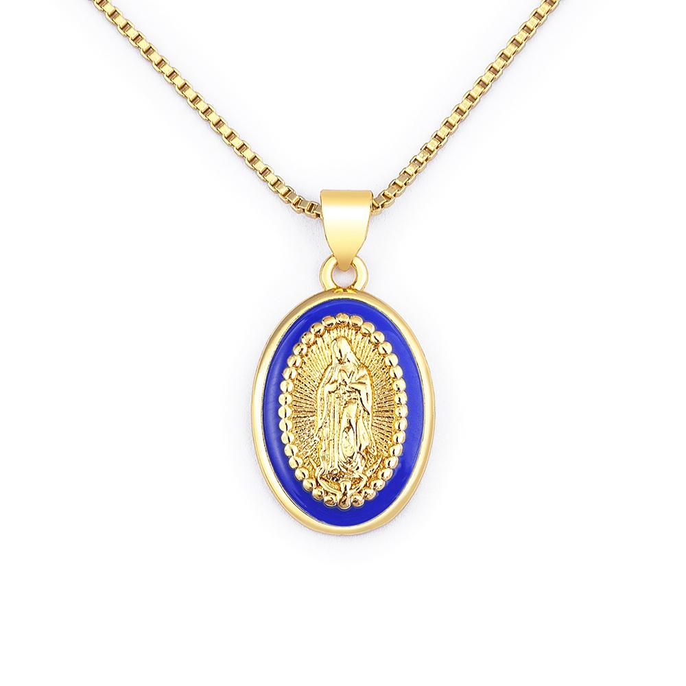 Nidin Enamel Christian Virgin Mary Pendant Necklace 7 Colors Gold Plated Handmade Choker Jewelry Accessories Gift Wholesale