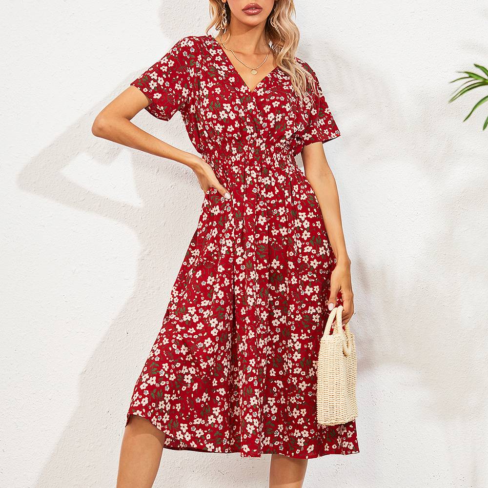 Lapa Женское богемное платье-миди в стиле бохо с V-образным вырезом и цветочным принтом