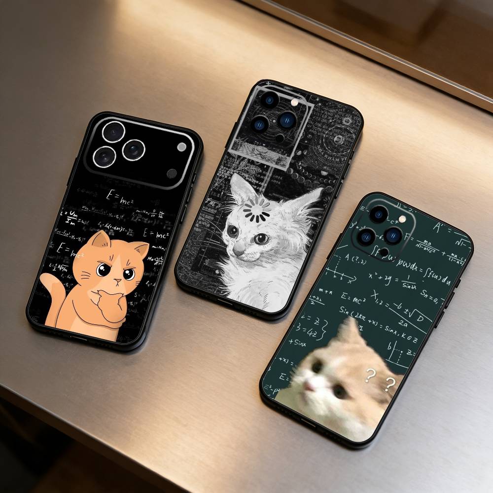 Чехол для телефона с изображением думающего кота для iPhone 17 16 15 14 13 12 Max Plus Силиконовый Черный Чехол