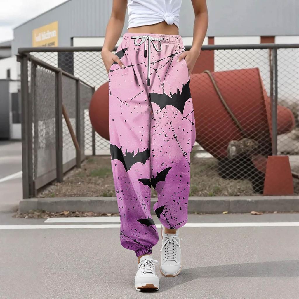 Women's Casual Fashion Halloween Printed Leisure Pants Sweatpants Trousers Drawstring Elastic Waist Drawstring Drawstring Pants