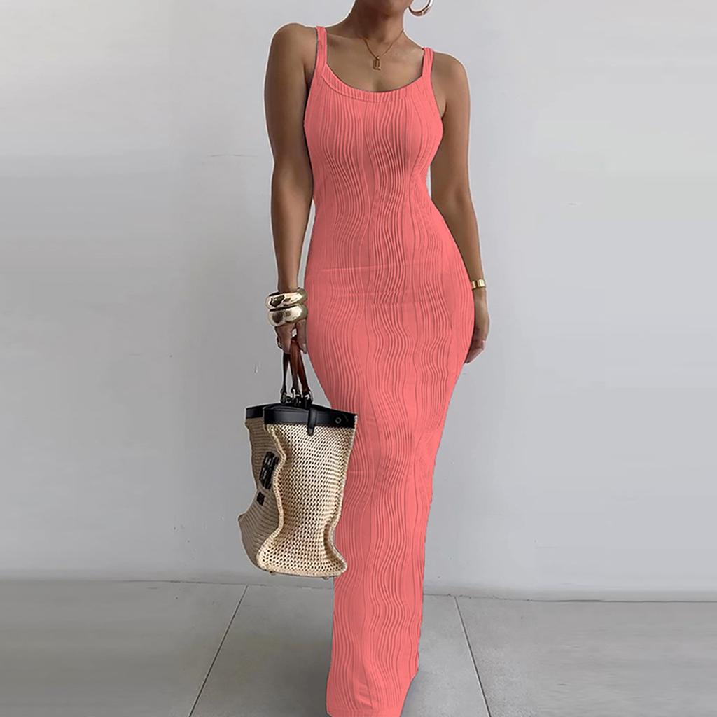 Women's Fashion Straps Casual Tight Sleeveless Solid Color Slim Temperament Dresses