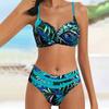 Women'S Print Sexy Swimsuit Bikini High Waisted Beachwear Ladies Two-Piece Summer Swimwears Holiday Split Swimwear