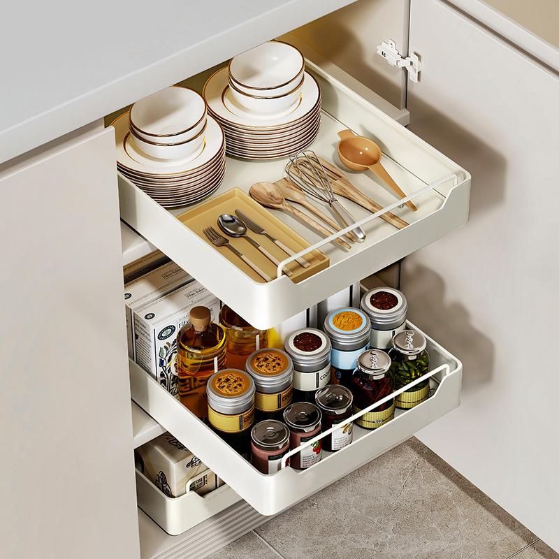 Kitchen Storage Rack with Slide Rails Pull-out Kitchen Drawer Type Storage Tray Spice Box Storage Rack Cabinets Organizer