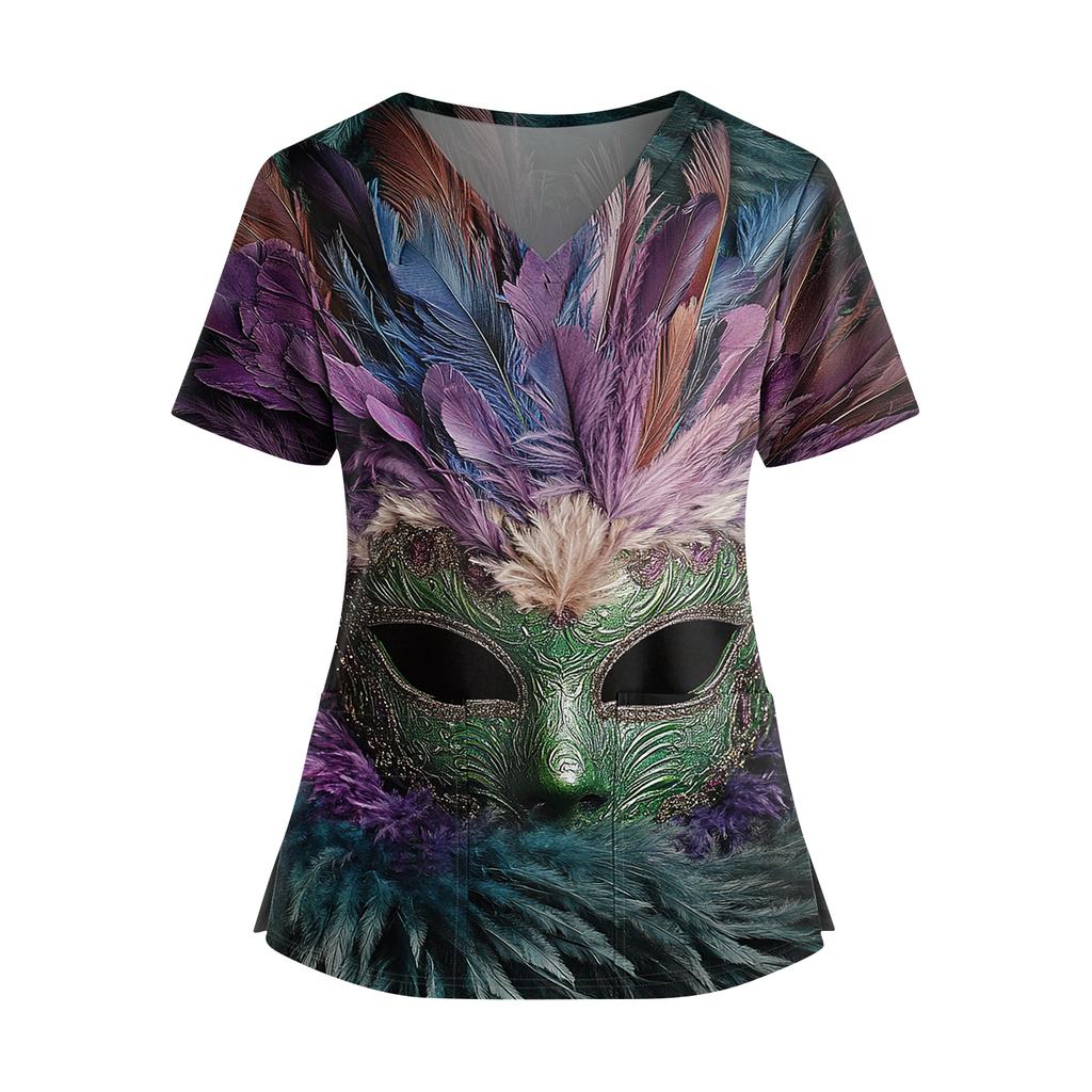 Женская футболка для сиделки с принтом, V-образным вырезом, двумя карманами, короткими рукавами, разрезом по подолу, униформа для сиделки