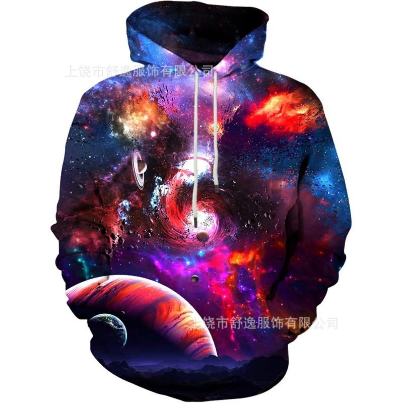 Mens Hooded Sweatshirt With Digital Print Loose Fit Long Sleeve Casual Pullover Daily Wear