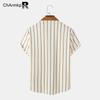ChArmkpR Мужские летние вельветовые полосатые футболки с короткими рукавами и лацканами с карманом