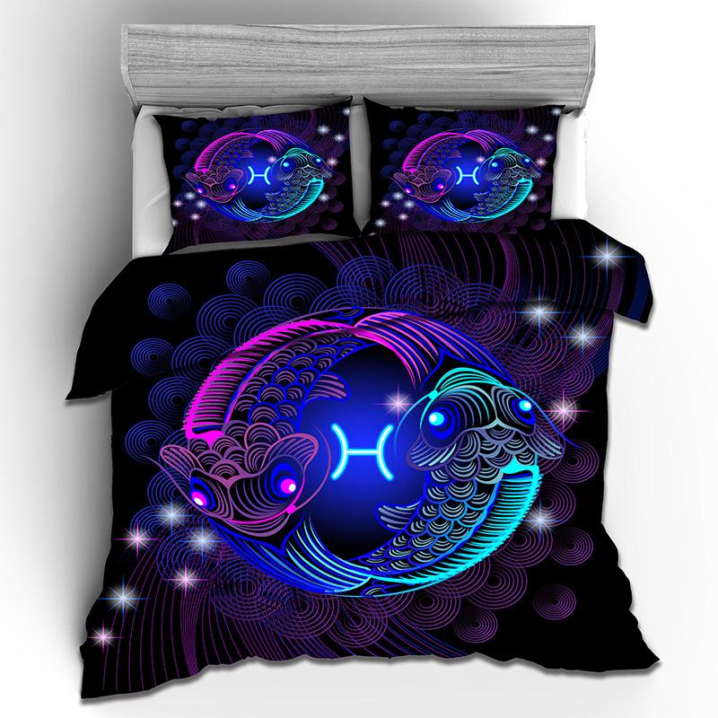 Kemila 3D Digital Printing 12 Constellations Gorgeous Quilt Cover Pillowcase Double Bed Set Sheet Soft Bedding Pictures