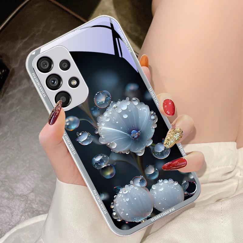 Чехол из закаленного стекла с рисунком «Капля росы» белого цвета для Samsung Galaxy S10 4G S20 11E 30 S21 21Fe 22 S24 Pro S23 Ultra 5G S8 S9
