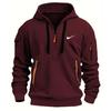 Wine Red 2025 Autumn Winter New Men's Hoodie Quarter Zip Hoodies Pocket Sports&Outdoor Streetwear Cool Casual Clothing Hoodies Sweatshirts