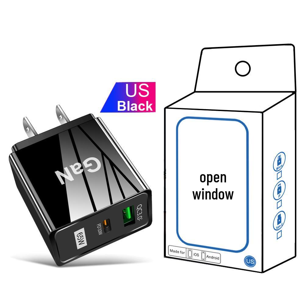 33 Вт GaN USB-зарядное устройство для мобильных телефонов QC 3.0 с вилкой US/EU/UK для быстрой зарядки