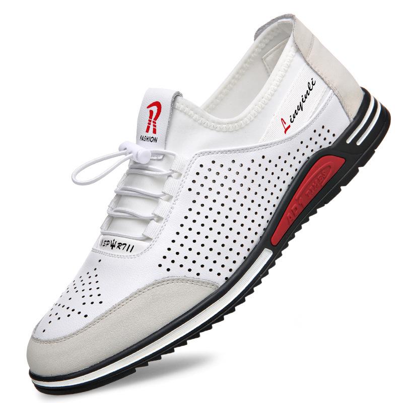 Спортивная и повседневная обувь полая прохладная кожаная обувь мужская корейская версия мягкая подошва внутренняя высота увеличение мужская обувь тренд 2025 белая обувь мужская