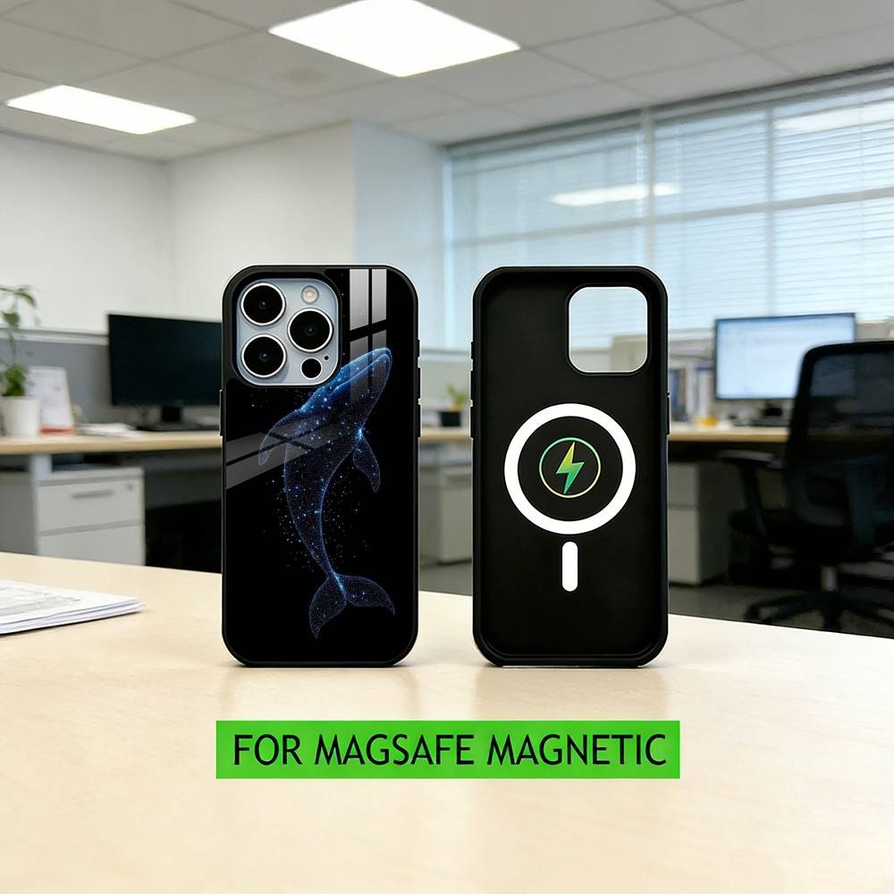Line W-Whale Phone Case For iPhone17,16,15,14,13,12,11 Plus,Pro Magnetic For Magsafe Wireless Charging