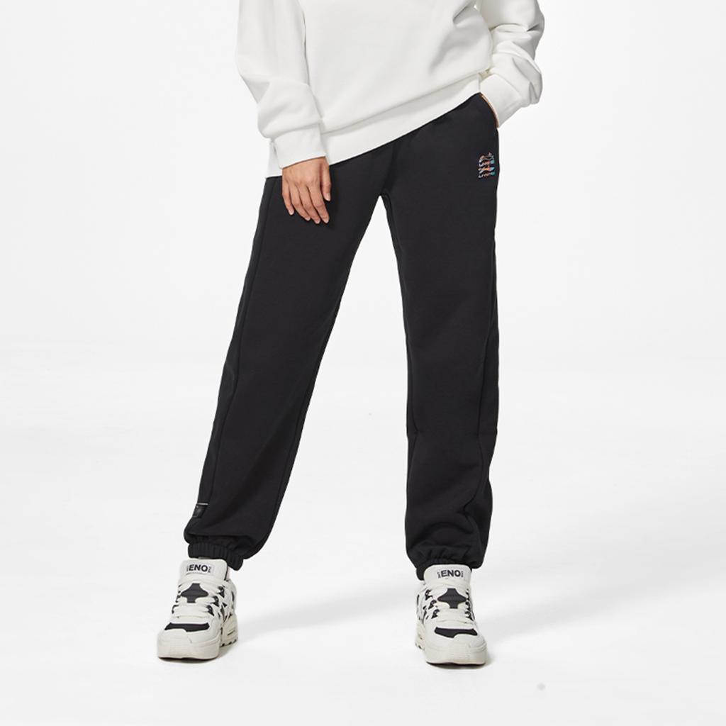 Li-Ning Удобные простые повседневные универсальные свободные трикотажные спортивные брюки женские низы черного цвета AKLU868-8