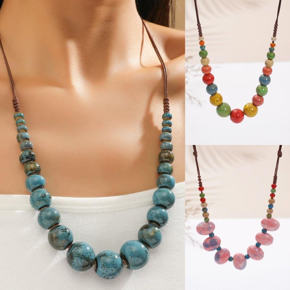 Simple Ceramics Beaded Necklace Choker Bohemia Ceramic Necklace Ethnic Style Necklace Holiday