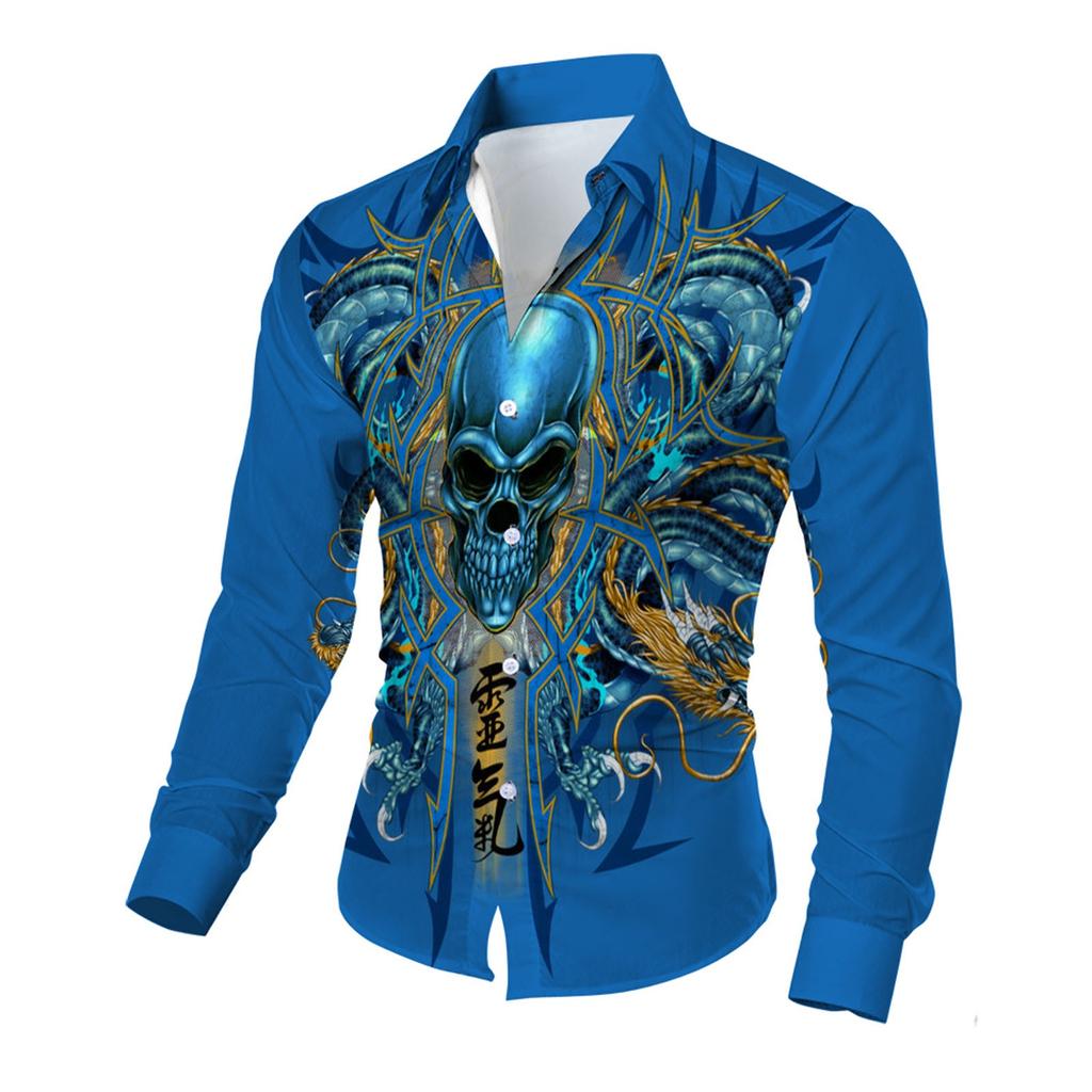 Мужские рубашки с длинным рукавом с принтом, повседневные свободные рубашки с длинным рукавом с принтом