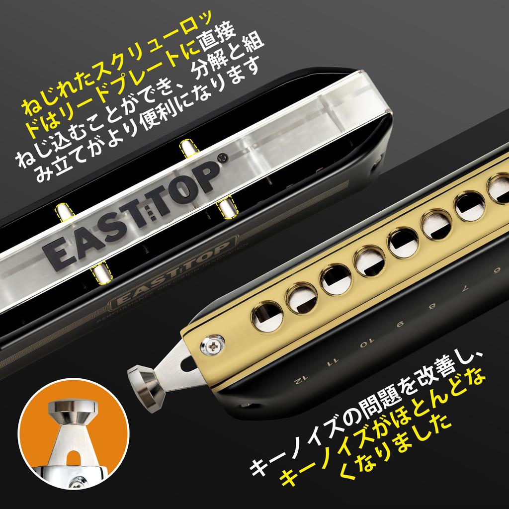East Top Chromatic 12 48 C for Adults and Black Harmonica, Holes, Notes, Key, Professionals,
