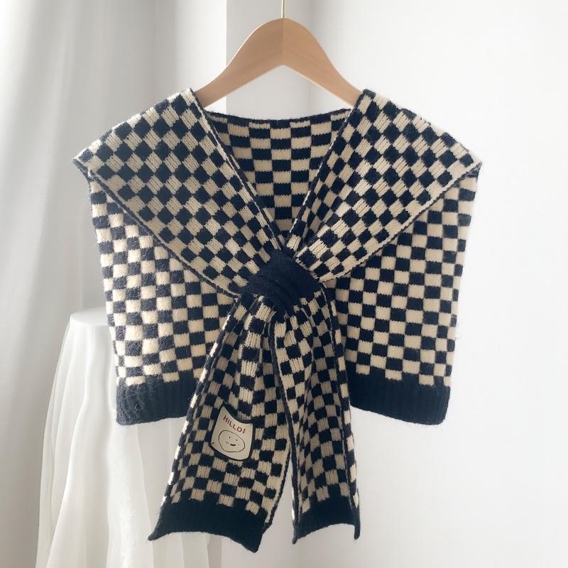 Korean Style Wool Knitted Warm Shawl Winter Blouse Shoulder Fake Collar Cloak Knitted Scarf Houndstooth Neck Scarf