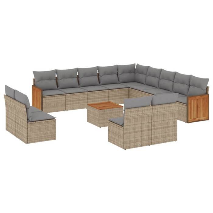 VidaXL Salon de Jardin avec Coussins 14 pcs, Canapés de Terrasse, Ensemble de Meubles de Patio, Mobilier d'Extérieur, Beige 3228173