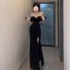 Hepburn's Elegant Black Tube Top Evening Dress - Slim-Fit, High-End Banquet Wear