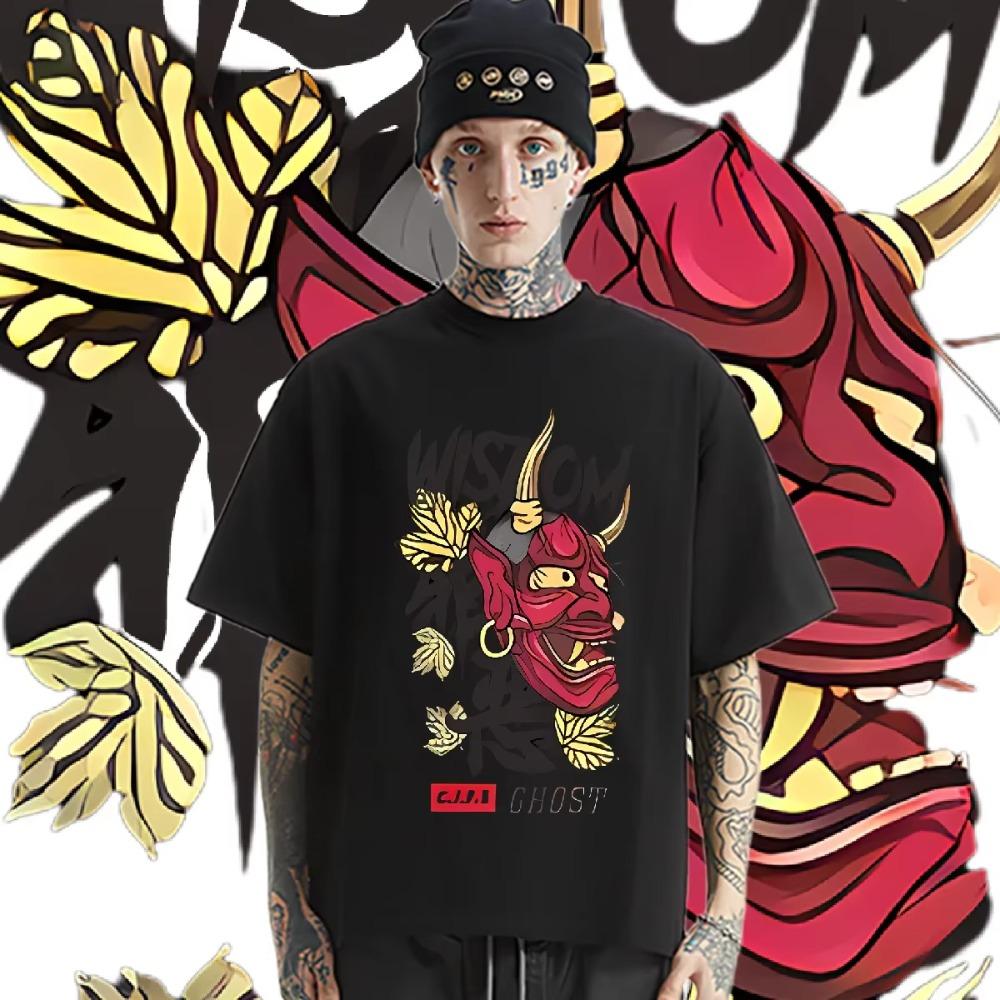Маска с коротким рукавом Свободная одежда Американский ретро Для мужской футболки С принтом рэпера Футболка Уличный стиль Футболка Удобная Эластичная футболка