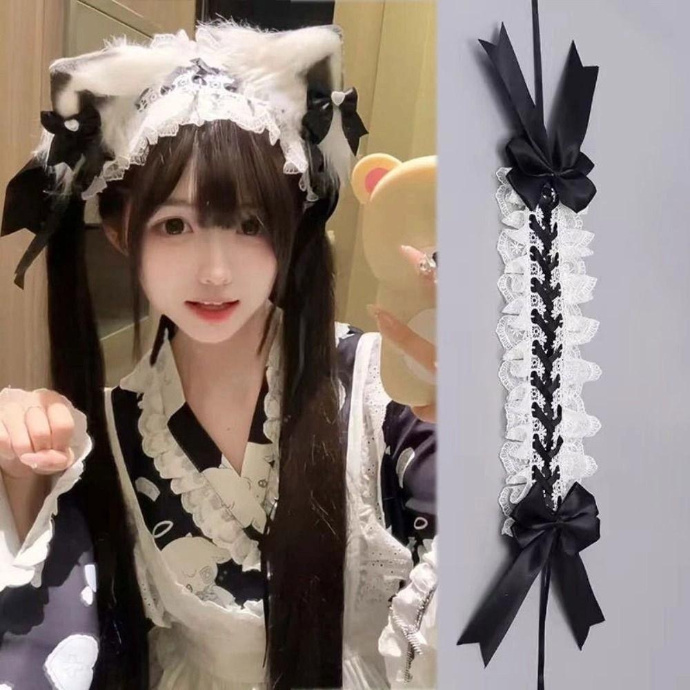 Sweet Ruffled Hairband Ribbon Bow Anime Maid Cosplay Headdress Cosplay Accessory