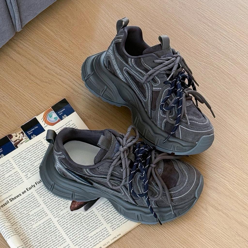 Платформенные кроссовки dad shoes женские кожаные 2025 осень новые универсальные увеличивающие рост повседневные спортивные туфли ins нишевый дизайн