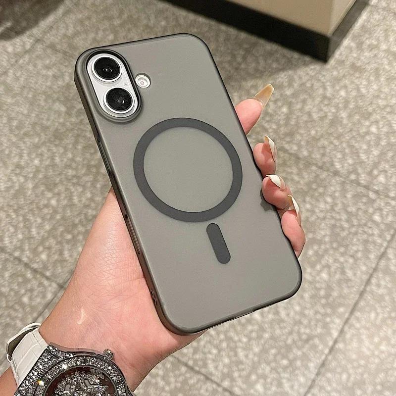 Матовый полупрозрачный матовый чехол для iPhone 16 15 14 13 12 11 Pro Max для магнитной беспроводной зарядки MagSafe, ультратонкая задняя крышка