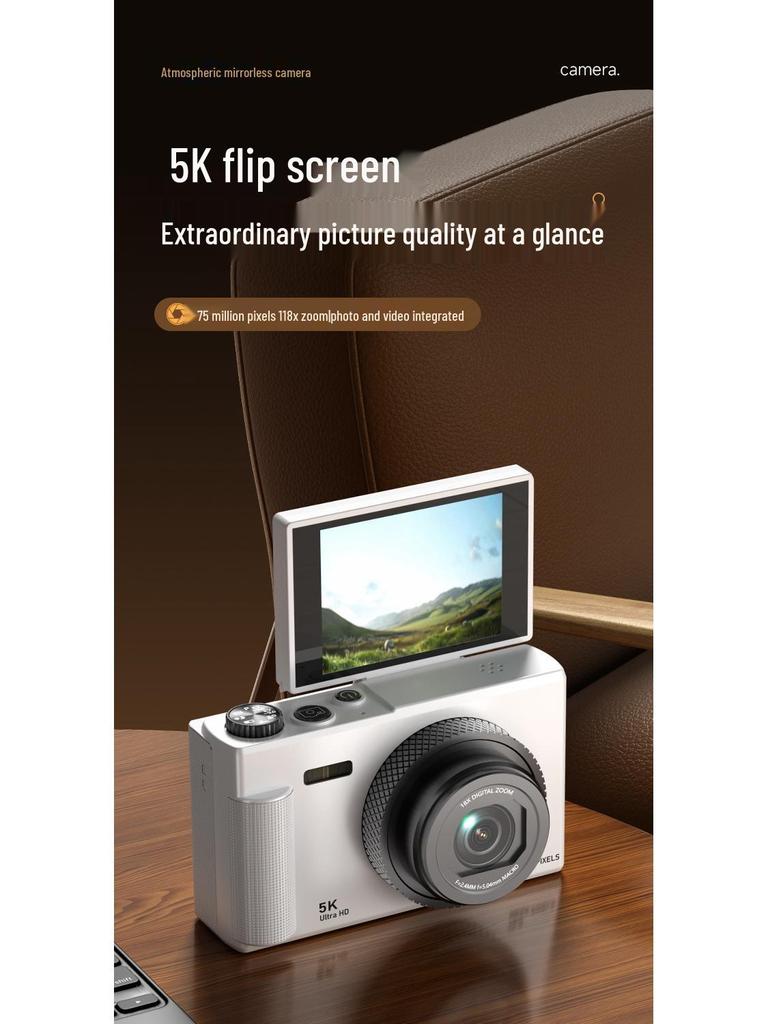 5K HD Flip Screen Mirrorless Camera for Students and Vloggers