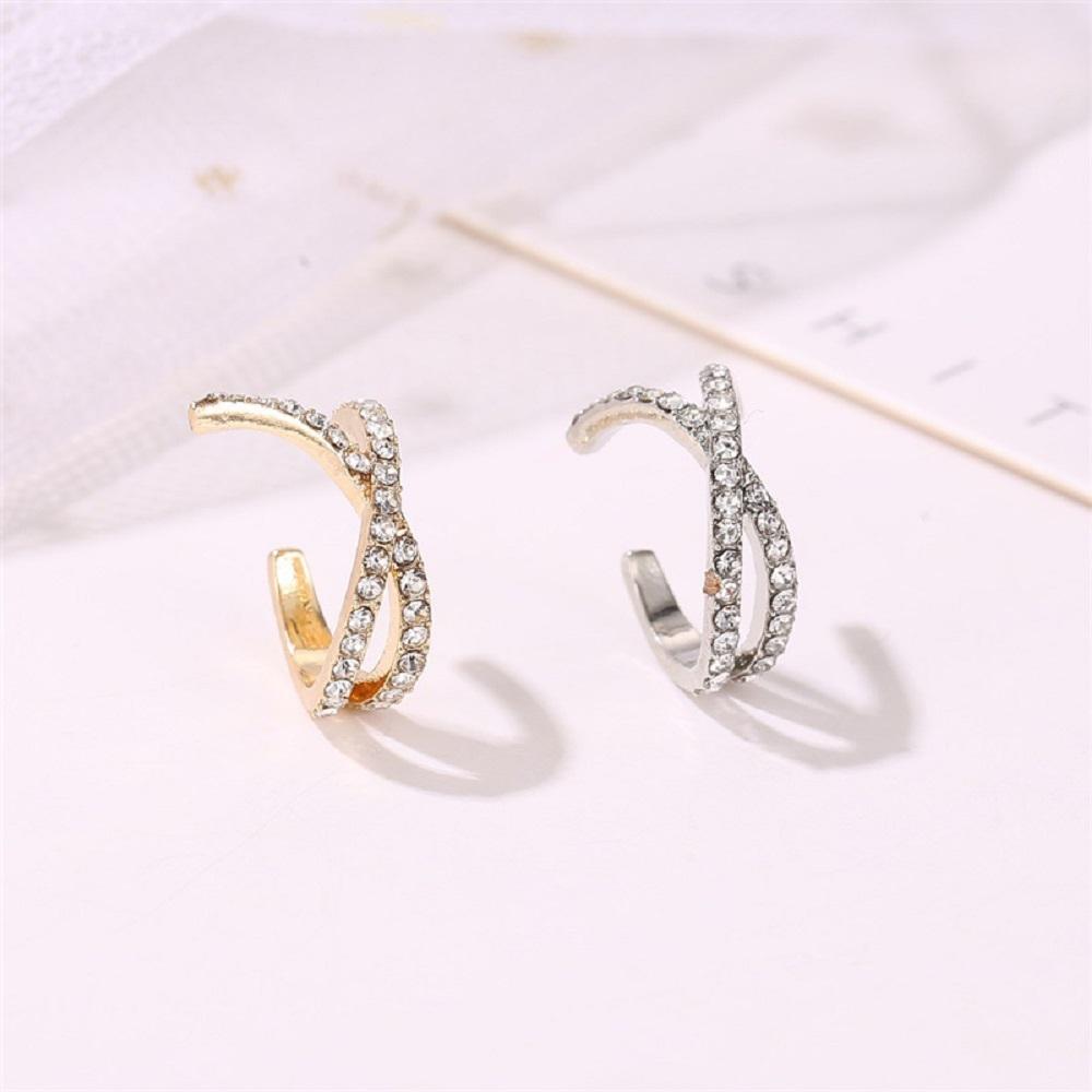 Korean Geometric Temperament Girls Non Pierced Crystal Ear Clips Women Cross Clip Earrings Ear Cuff