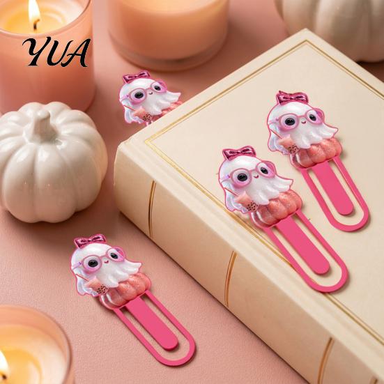 Cartoon Book Clips for Students Halloween Cute Acrylic Bookmark, Durable Page Marker, Colorful Holders Elastic Clip Design Stationery School