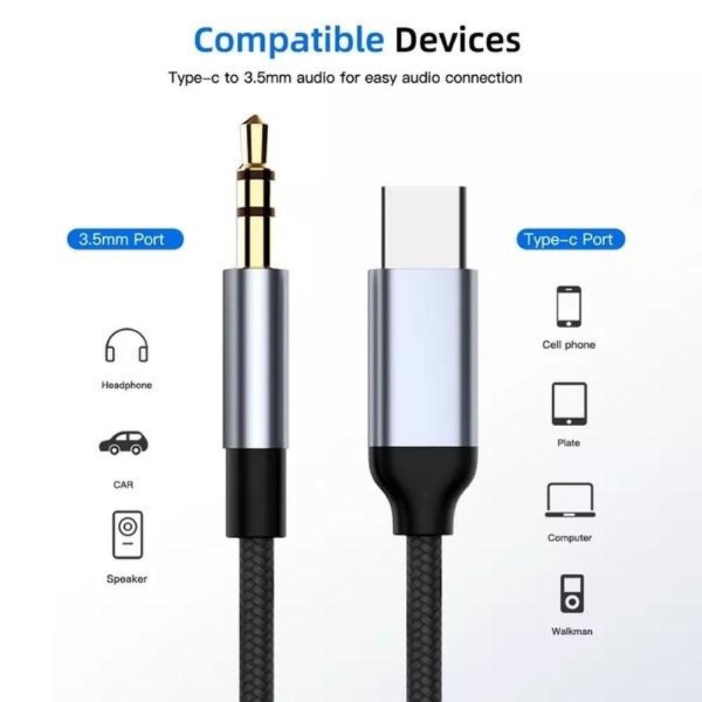 USB C на 3,5 мм AUX Аудиокабель для наушников Type C 3,5 Автомобильный адаптер-разветвитель Нейлоновый шнур Автомобильный аудиоудлинитель Штекер Наушники