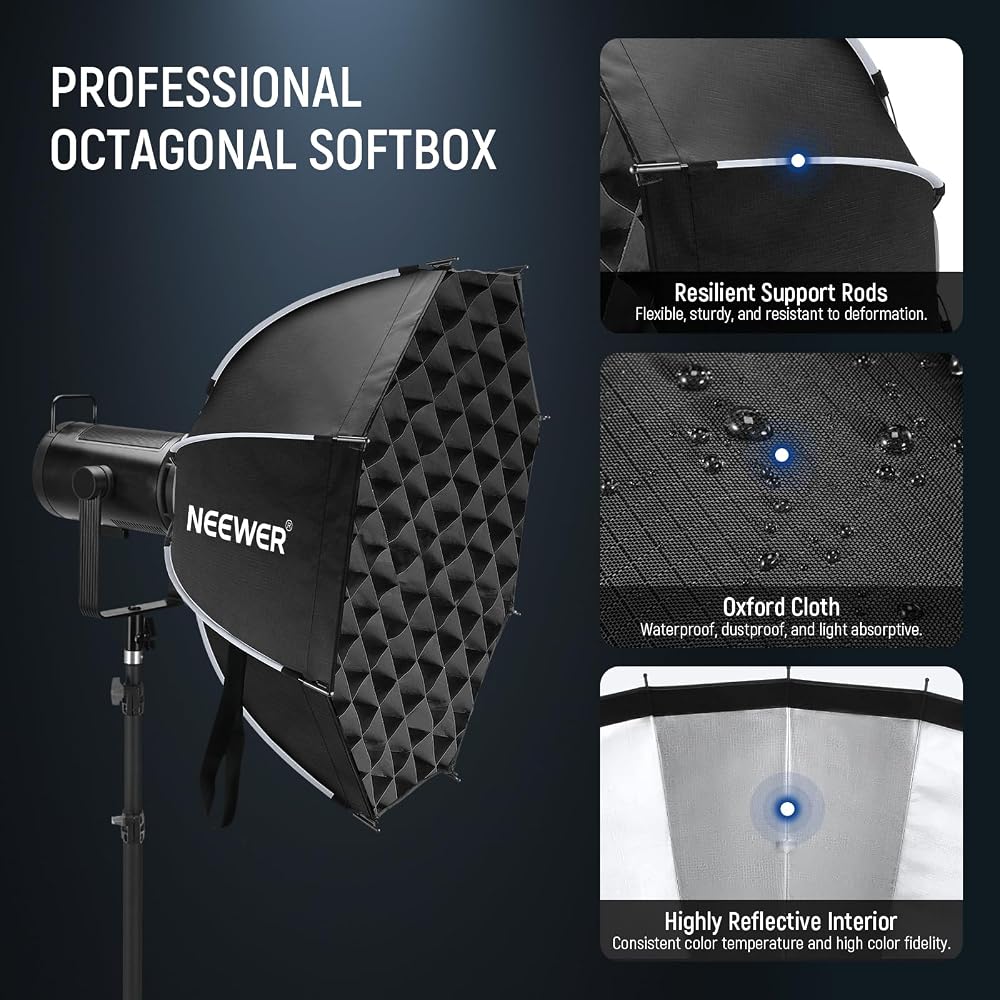 NEEWER 65cm Octagonal Softbox, Bowens Mount, Quick Setup, Foldable, with Diffuser/Grid/Bag, Compatible with Parabolic Softboxes: Aputure 120d, Godox S