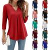 Womens Collared V Neck 3/4 Sleeve Shirts Business Casual Tops Loose Work Blouses