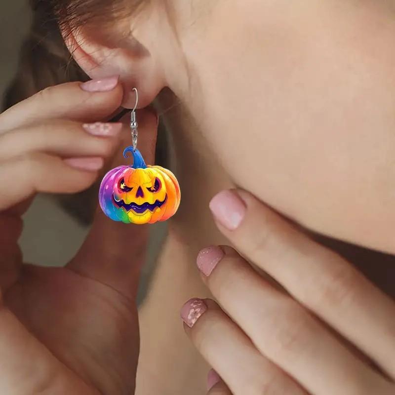 Halloween Creative Themed Colorful Pumpkin Pattern Women Acrylic Earrings