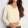 Women's Fashion Loose Knit Sweater Bottom Shirt V-Neck Pullover Long Sleeve Solid Color Top