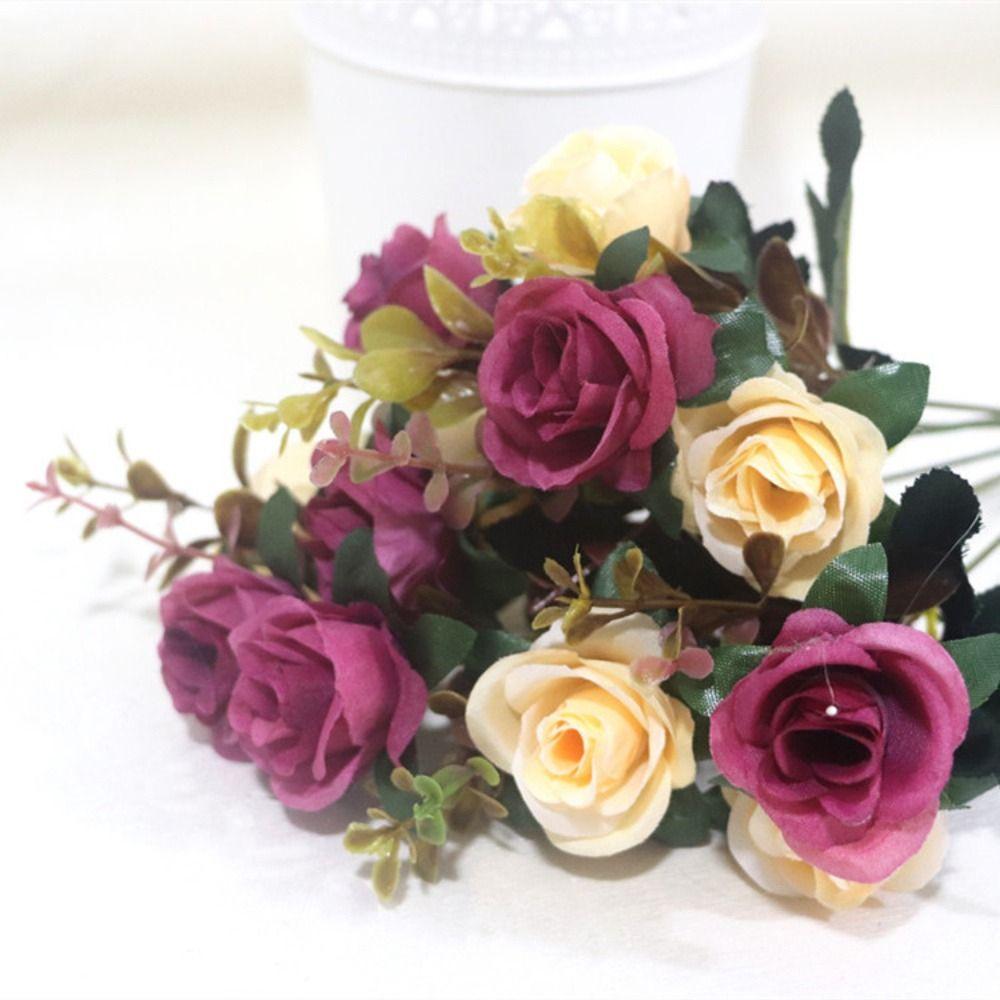 12 Heads Lifelike Rose Flowers Multicolor Simulation Plants Leaves Party Supplies