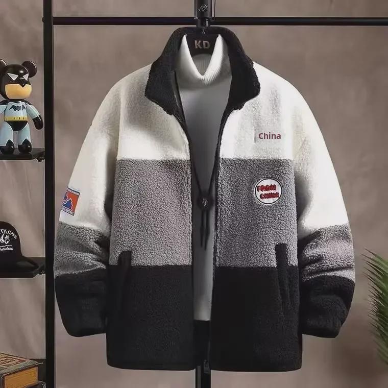 Мужская куртка из овчины трансбордера: Новый стиль осень/зима, плотная, теплая, верхняя одежда, сочетающаяся по цвету, индивидуальный дизайн.