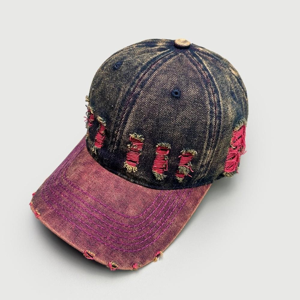 Sunshade Frayed Denim Baseball Cap Adjustable Distressed Colorful Casquette Daily