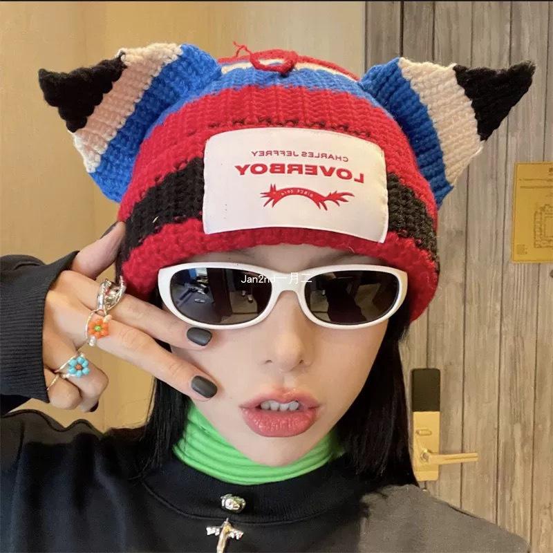 Женская вязаная шапка Loverboy из шерсти - Милые кошачьи и свиные ушки, Универсальный осенне-зимний аксессуар для пар.