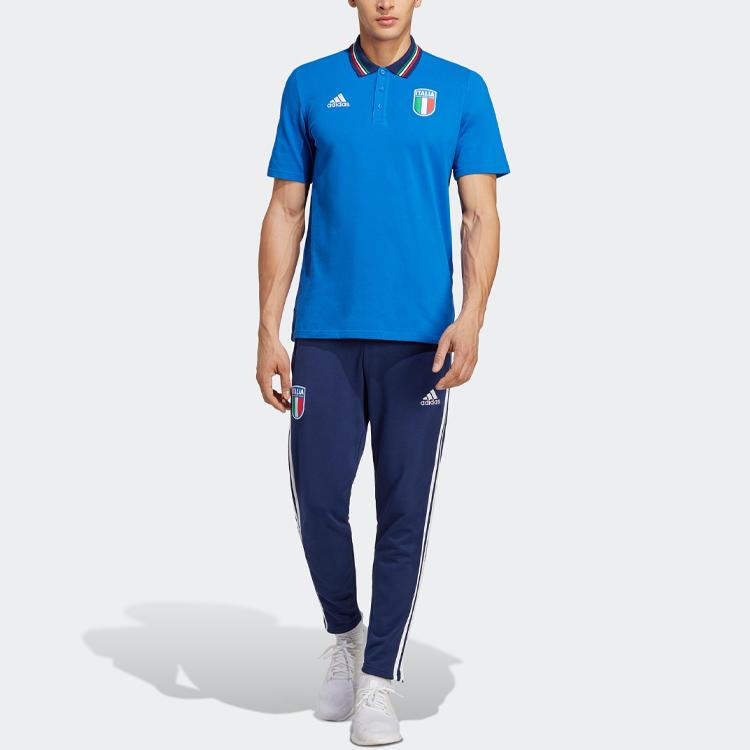 adidas Повседневная спортивная рубашка-поло команды Италии с коротким рукавом, мужские топы, синие HT2181